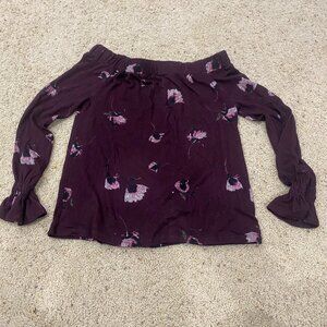 Maurices Burgundy Floral Off Shoulder Boho Blouse XS